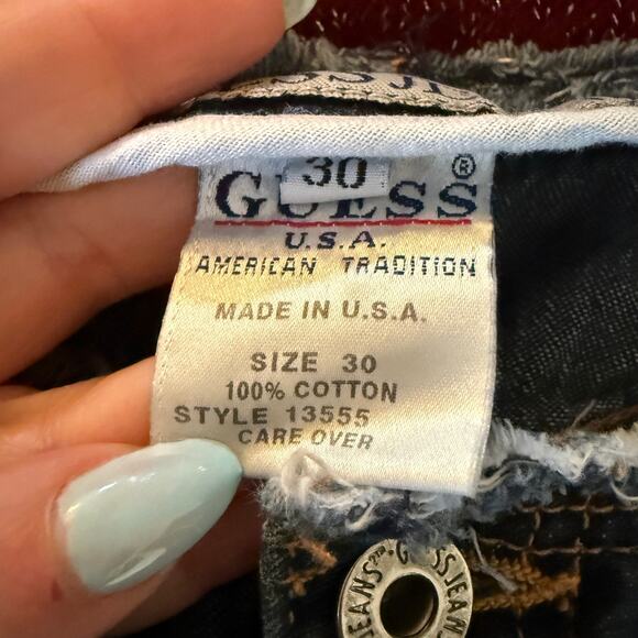 Y2K Vintage GUESS JEANS | Raw Edge Low Rise Knee Length Denim Jean Skirt | 30 - Picture 6 of 6